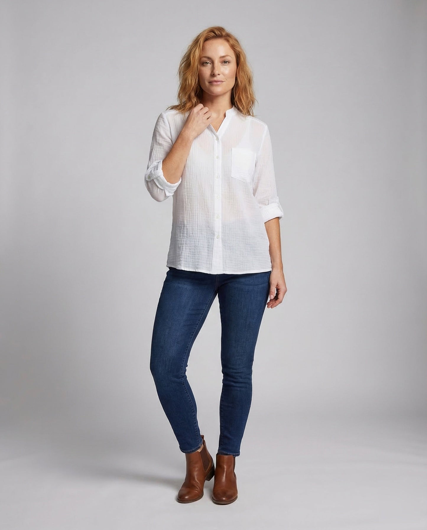 Damen Bluse Mit Brusttasche Crinkle-Stoff - Norvielle