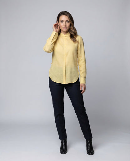 Damen Leinenmischbluse mit Knotenverschluss - Norvielle