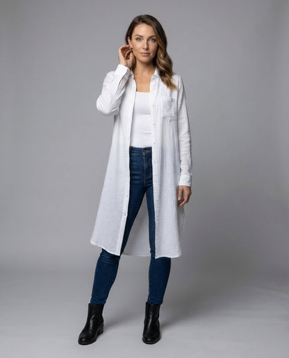 Damen Gaze-Mantelhemd Baumwolle Knitterstruktur - Norvielle