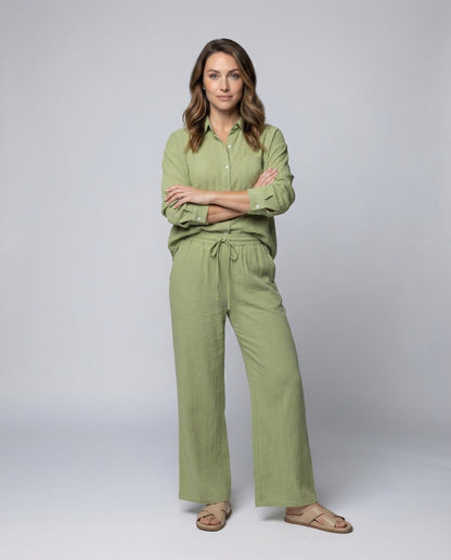 Damen Kordelhose Crinkle Zweiteiler Set - Norvielle