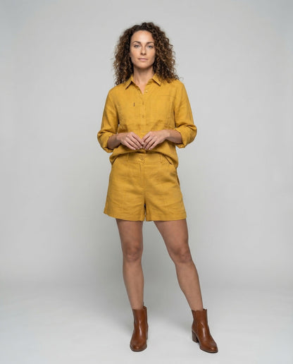 Damen Hochtaillierte Leinen-Shorts - Norvielle