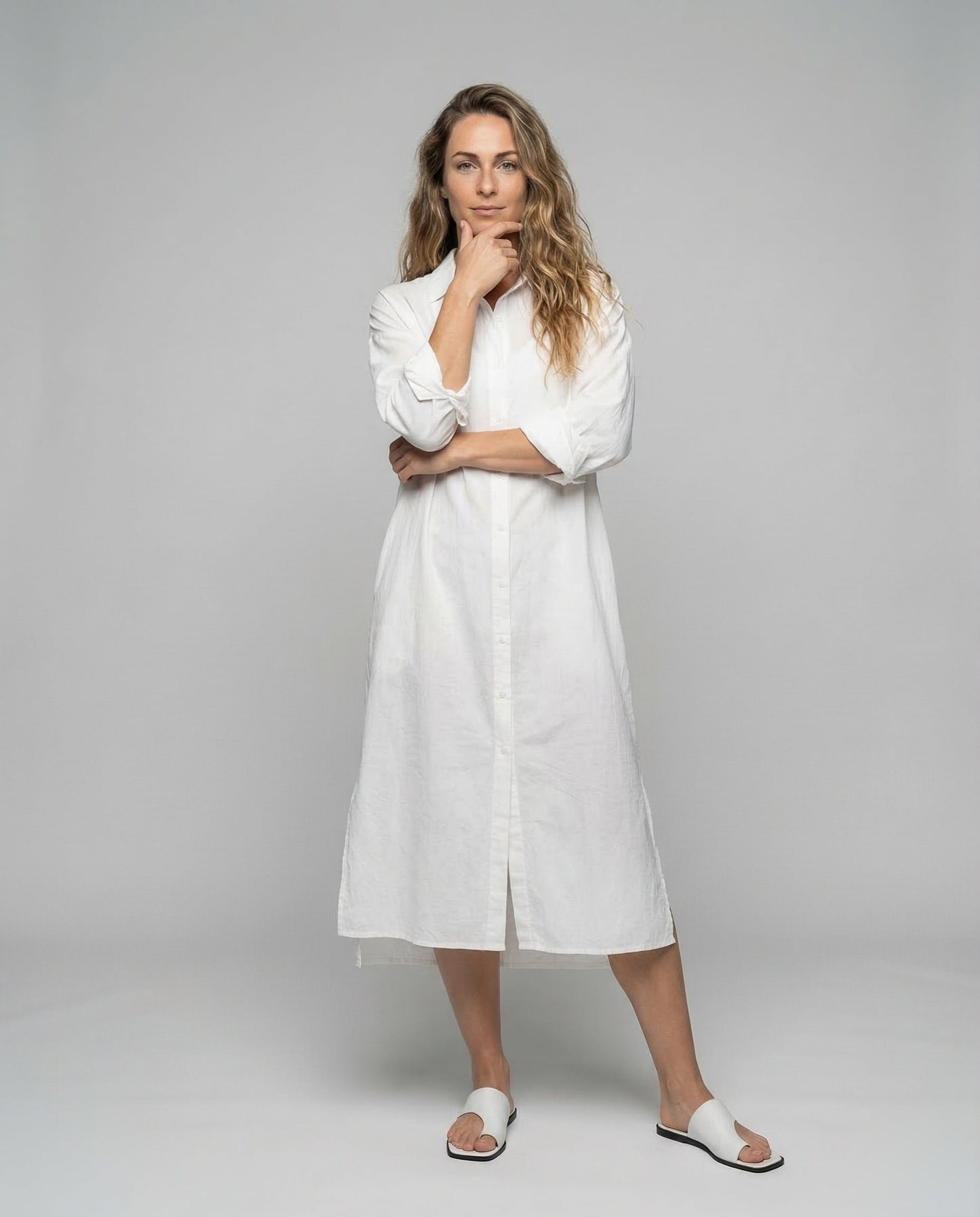Damen Oversize Midi Hemdblusenkleid mit Seitenschlitz - Norvielle
