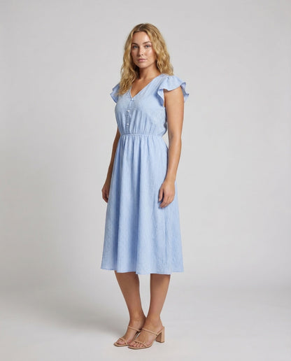 Damen Midikleid V-Ausschnitt Volantärmel - Norvielle