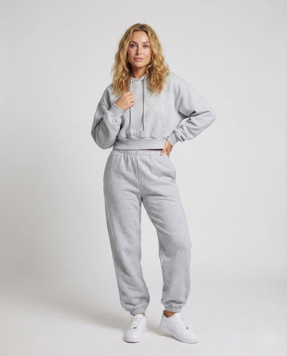Damen Oversize Kapuzen Sweatset Jogginghose Baumwolle Beige - Norvielle