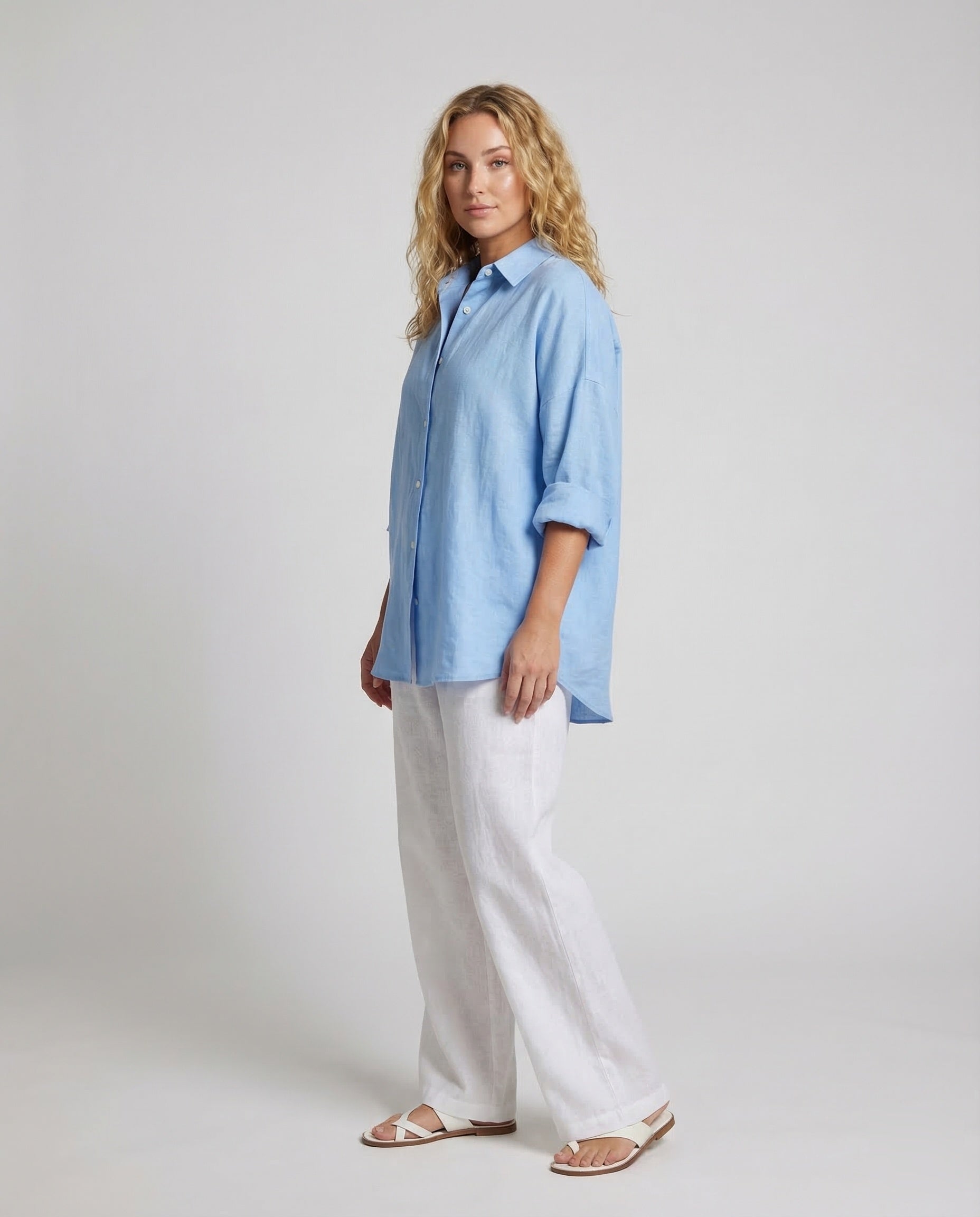Damen Leinenbluse Oversize Ballonärmel - Norvielle