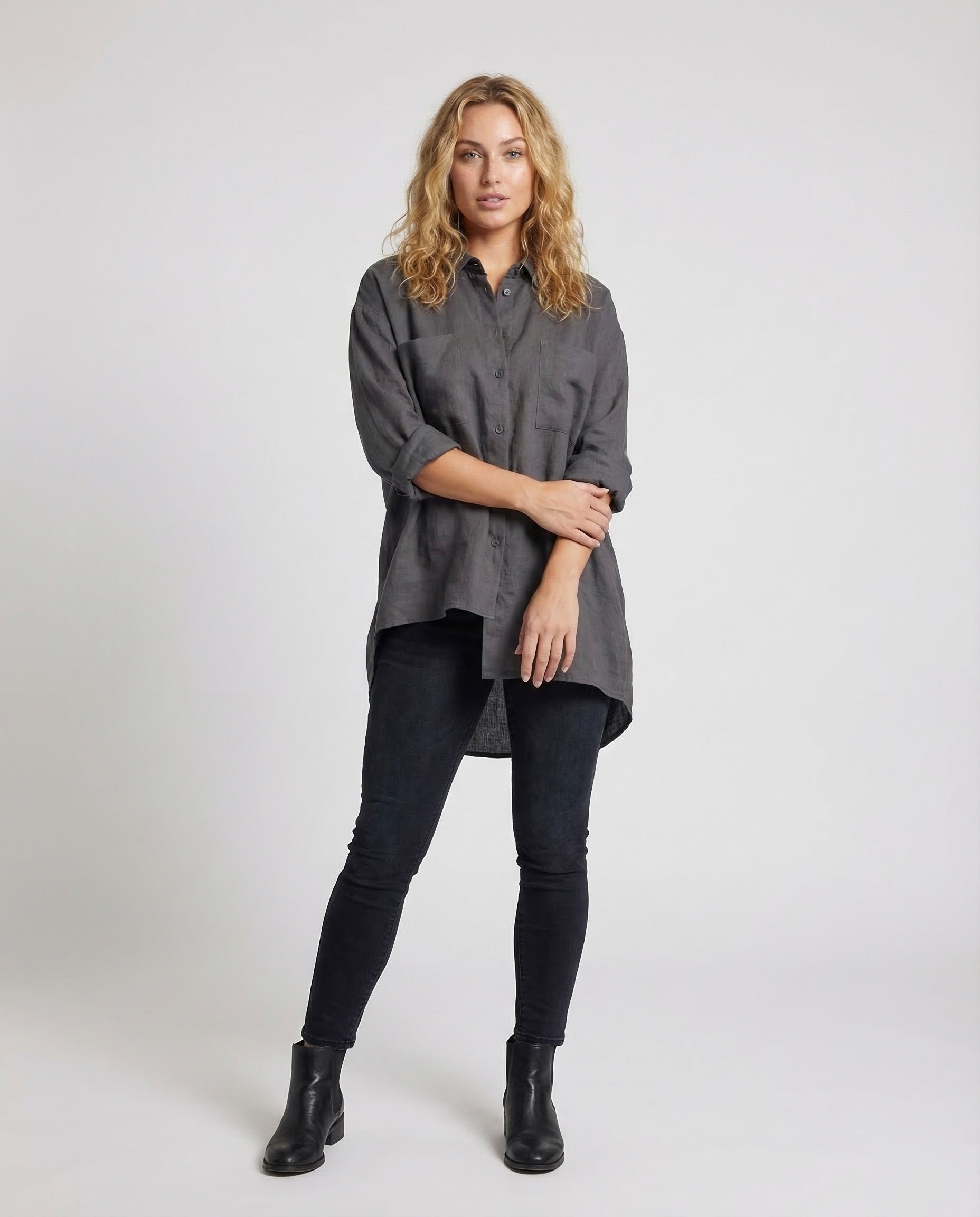 Damen Oversize Longbluse Asymmetrischer Saum - Norvielle