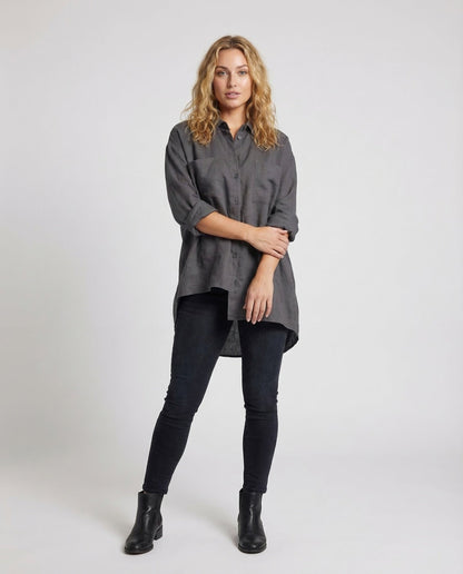 Damen Oversize Longbluse Asymmetrischer Saum - Norvielle