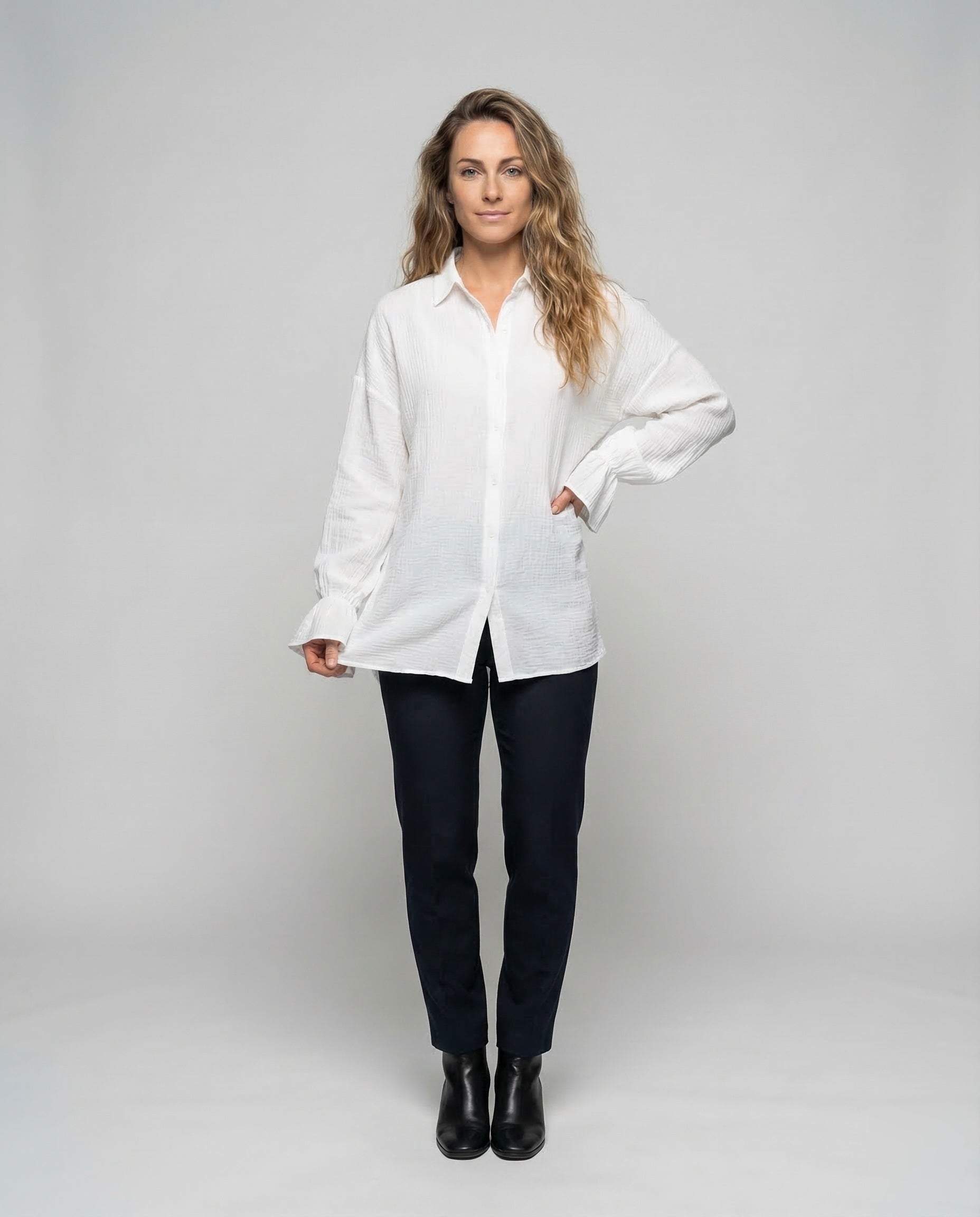 Damen Hemdbluse Doppelgauze Volumenärmel - Norvielle