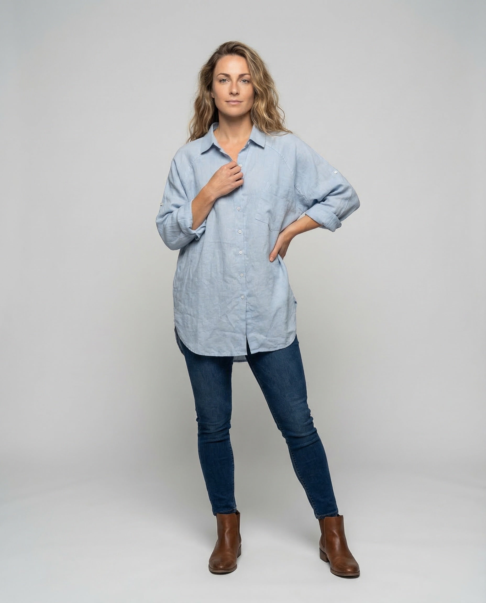 Damen Oversized Hemd Tunika Raglan Ärmel Baumwolle Weiß - Norvielle