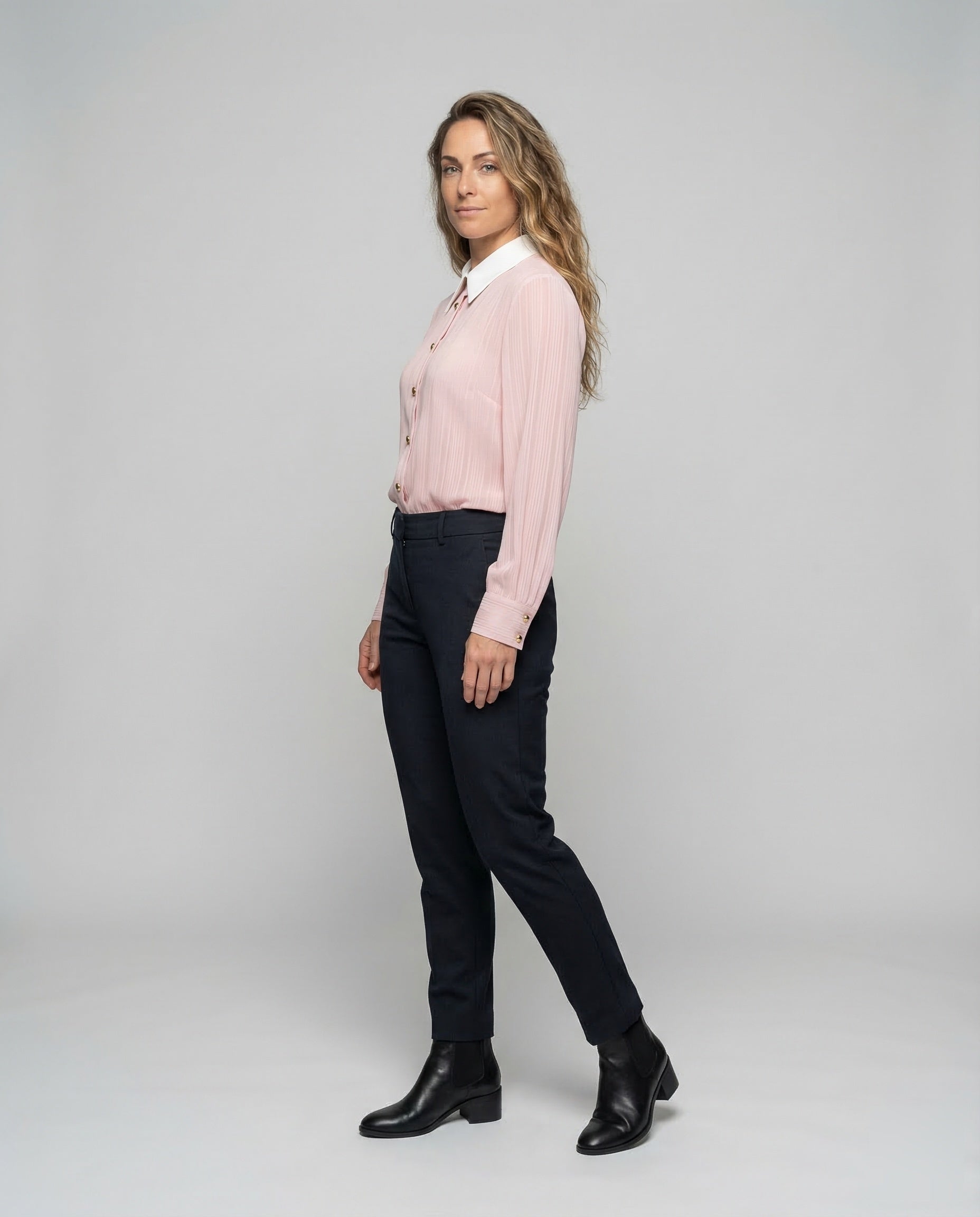 Damen Chiffonbluse Plissiert Goldknöpfe - Norvielle
