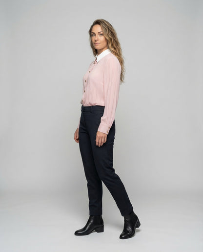 Damen Chiffonbluse Plissiert Goldknöpfe - Norvielle