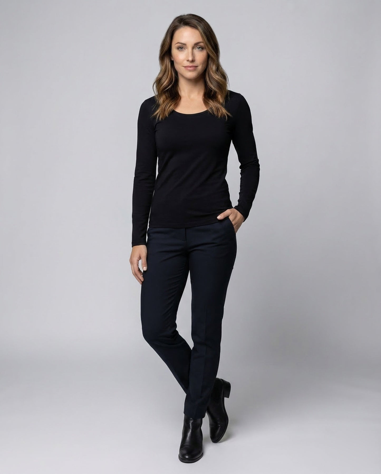 Damen Langarmshirt Baumwolljersey Ausgestellt - Norvielle