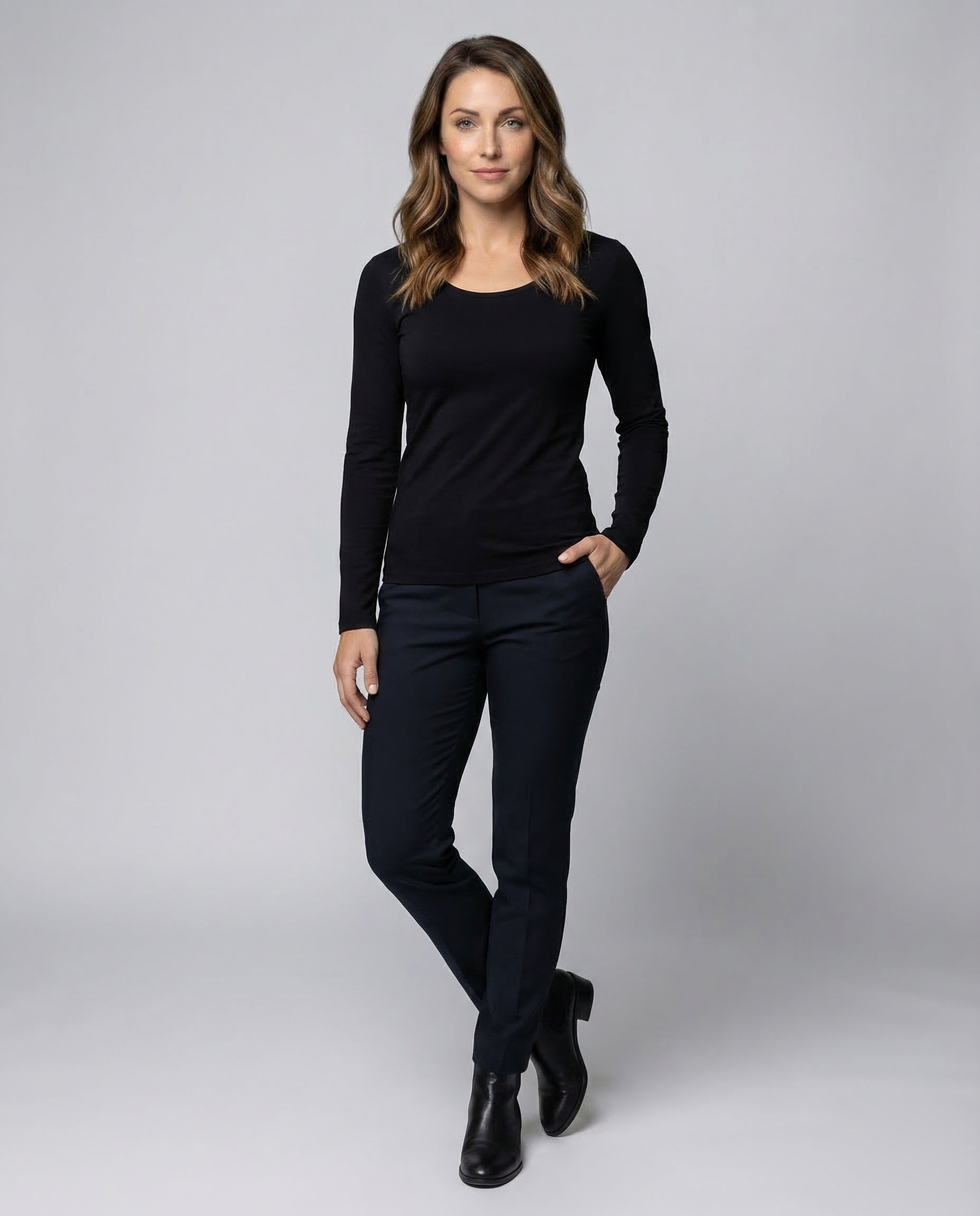 Damen Langarmshirt Baumwolljersey Ausgestellt - Norvielle
