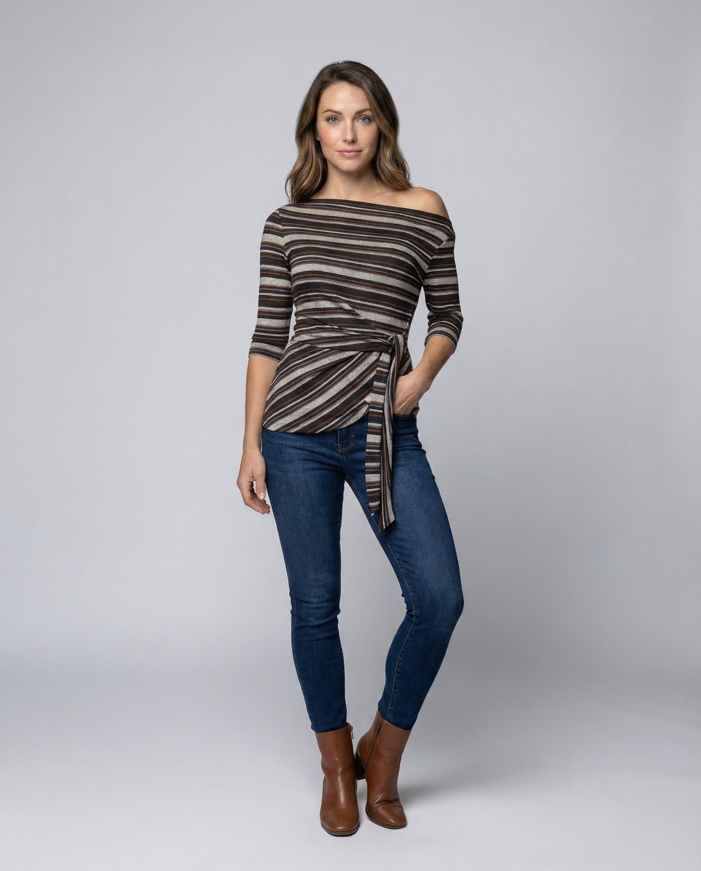 Damen Feinstrickpullover Schulterfrei Wickelbund - Norvielle