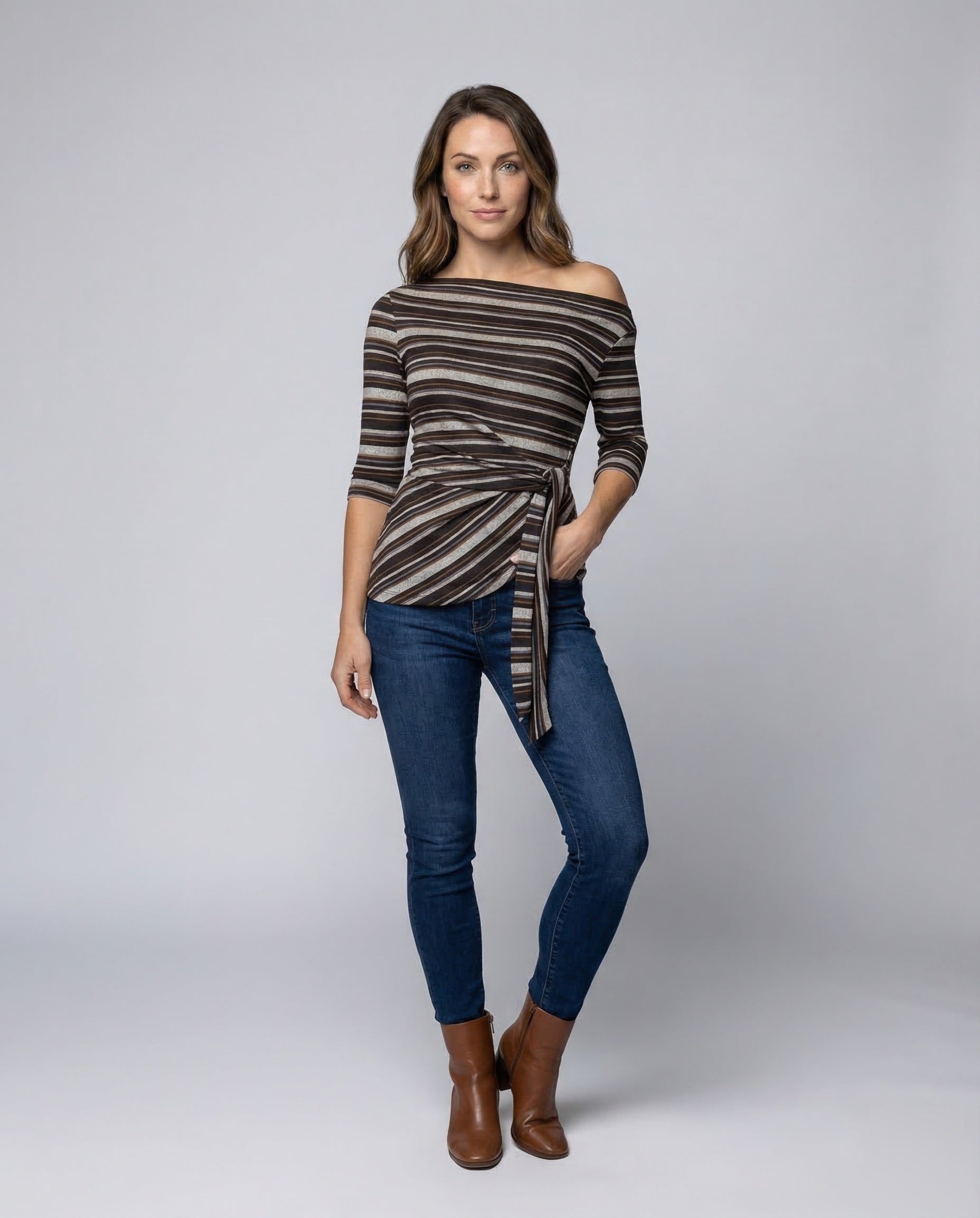 Damen Feinstrickpullover Schulterfrei Wickelbund - Norvielle