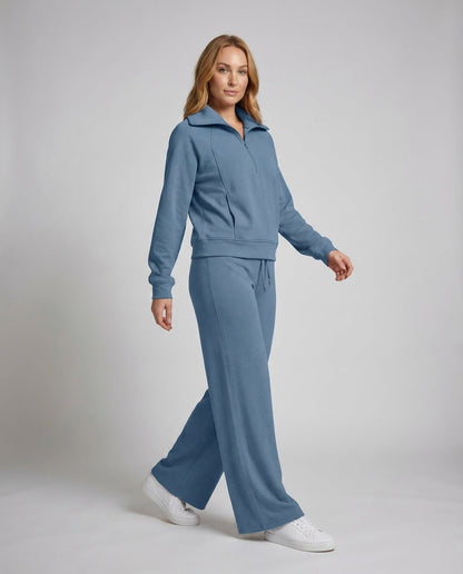 Damen Sweatpullover-Set mit Palazzohose Baumwolle Schwarz - Norvielle