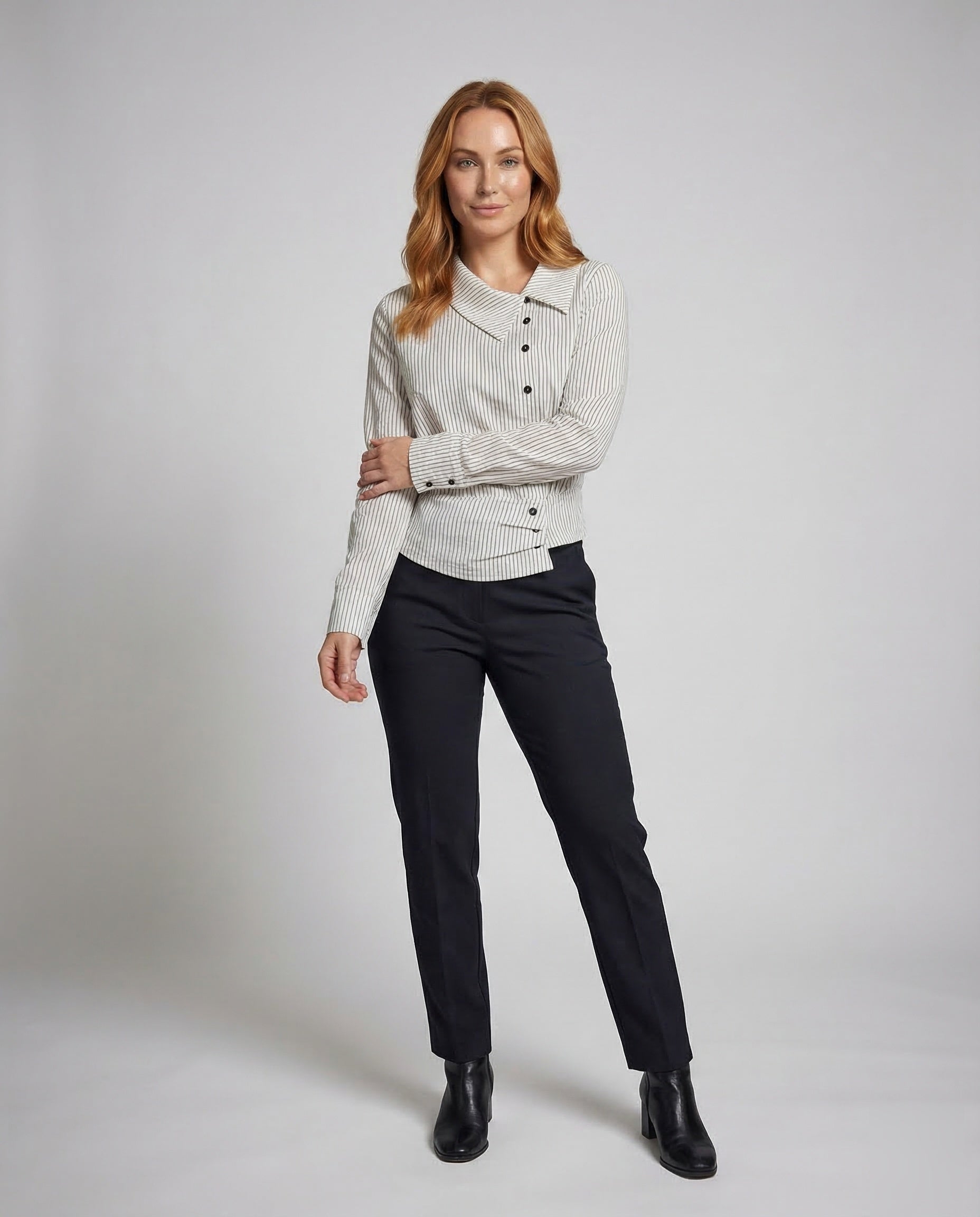 Damen Bluse Gestreift Asymmetrisch Weiß - Norvielle
