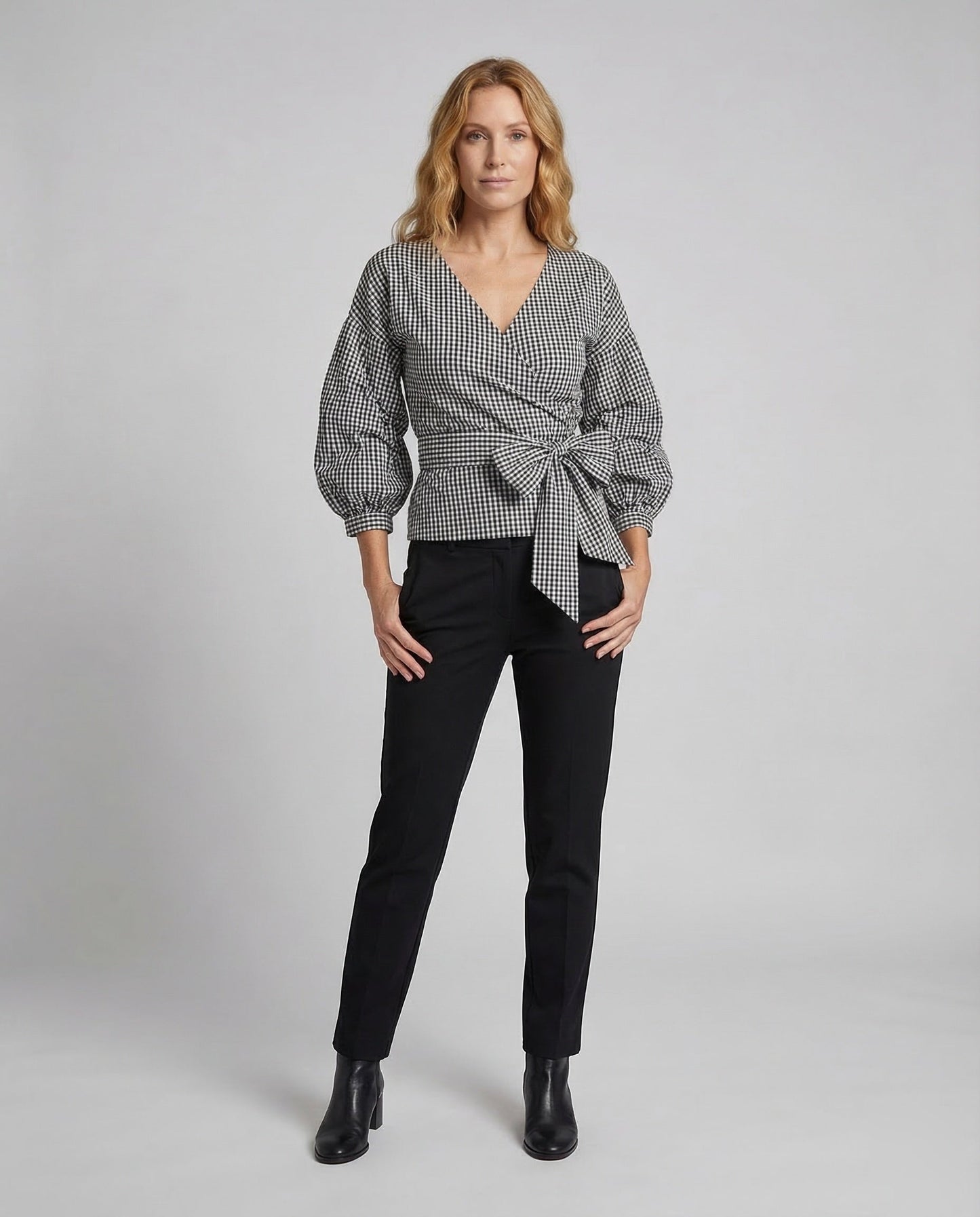 Damen Karo Bluse mit Taillenschärpe - Norvielle