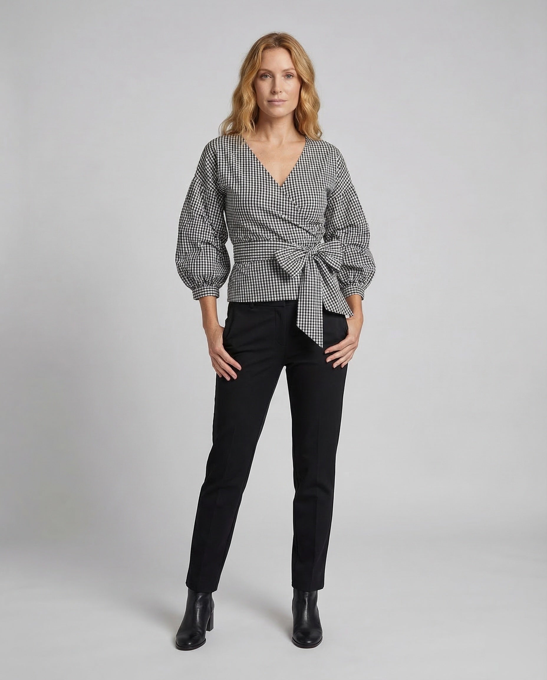 Damen Karo Bluse mit Taillenschärpe - Norvielle