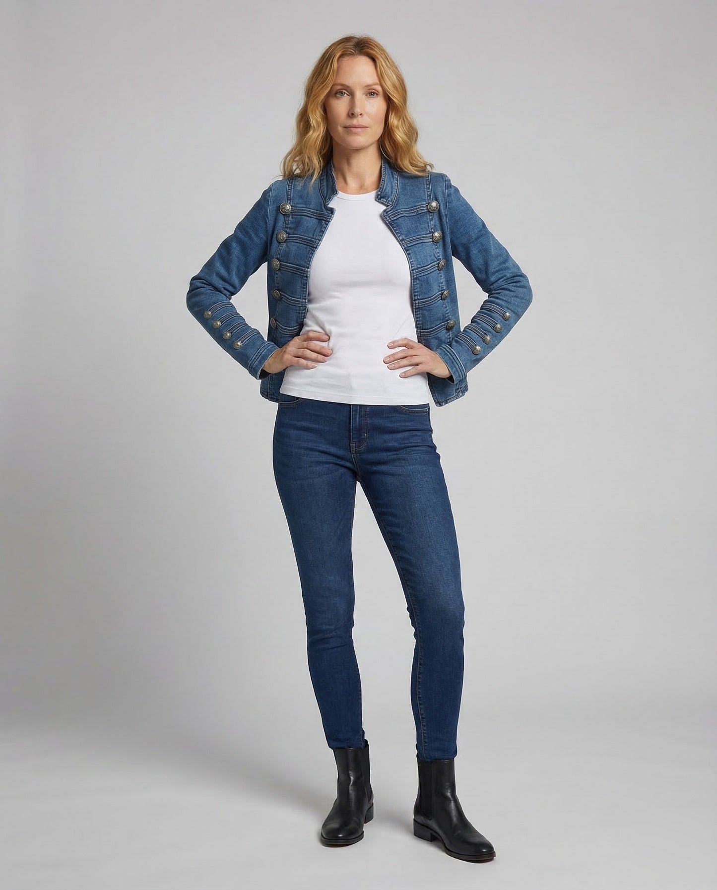 Damen Militärjacke Jeans Zierknöpfe - Norvielle