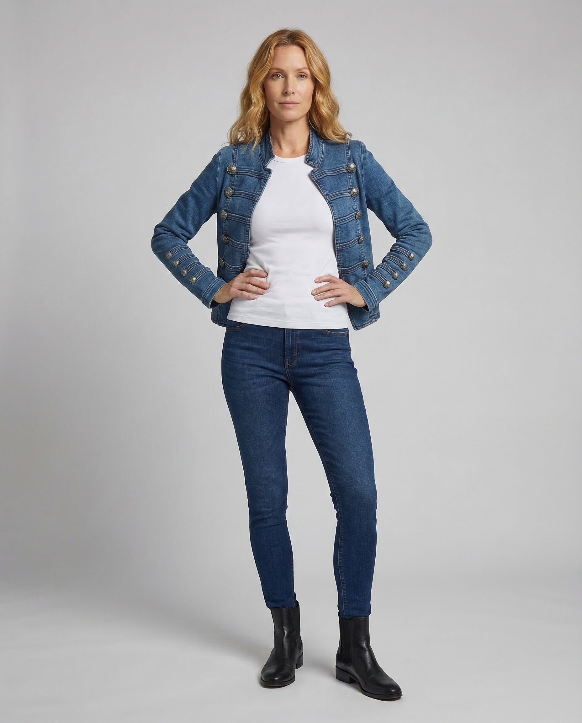 Damen Militärjacke Jeans Zierknöpfe - Norvielle