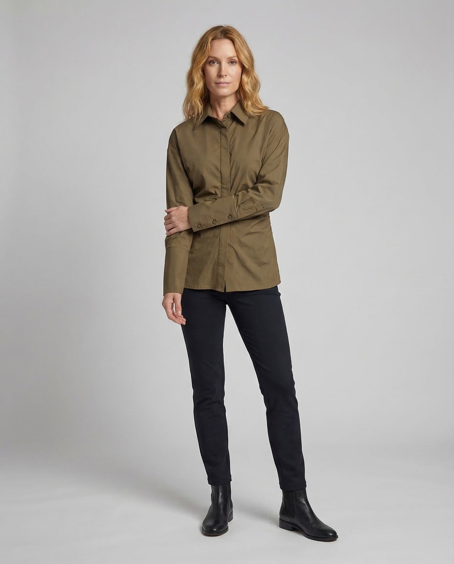 Damen Bluse aus Popeline mit Seiteneraffung - Norvielle