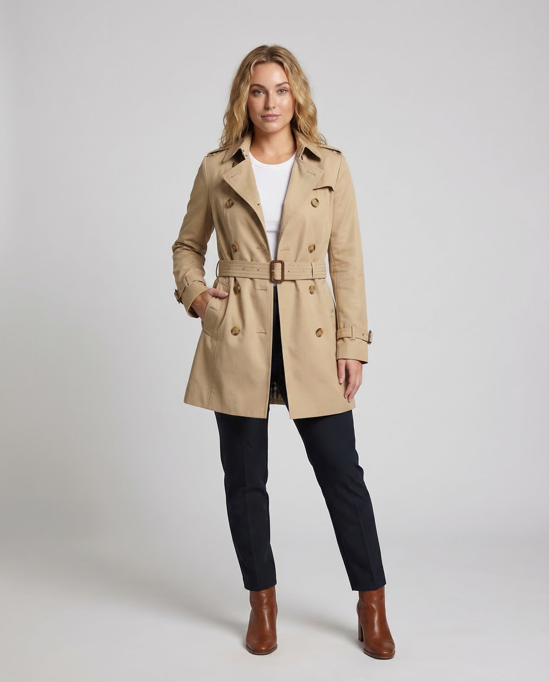 Damen Doppelreihiger Trenchcoat mit Bindegürtel - Norvielle