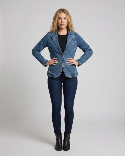 Damen Jeansblazer Tailliert Pattentaschen - Norvielle