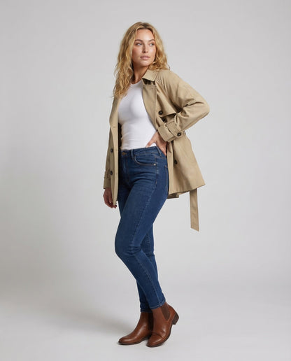 Damen Trenchcoat Kurz Taillengürtel - Norvielle