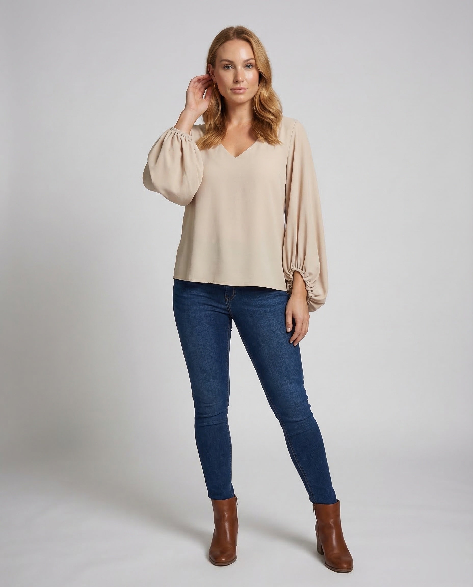 Damen Bluse Bischofsärmel Crêpe - Norvielle