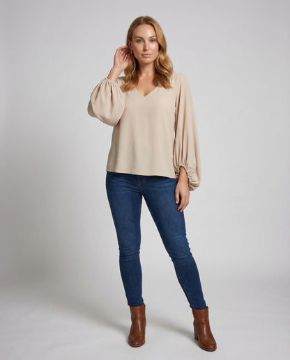 Damen Bluse Bischofsärmel Crêpe - Norvielle