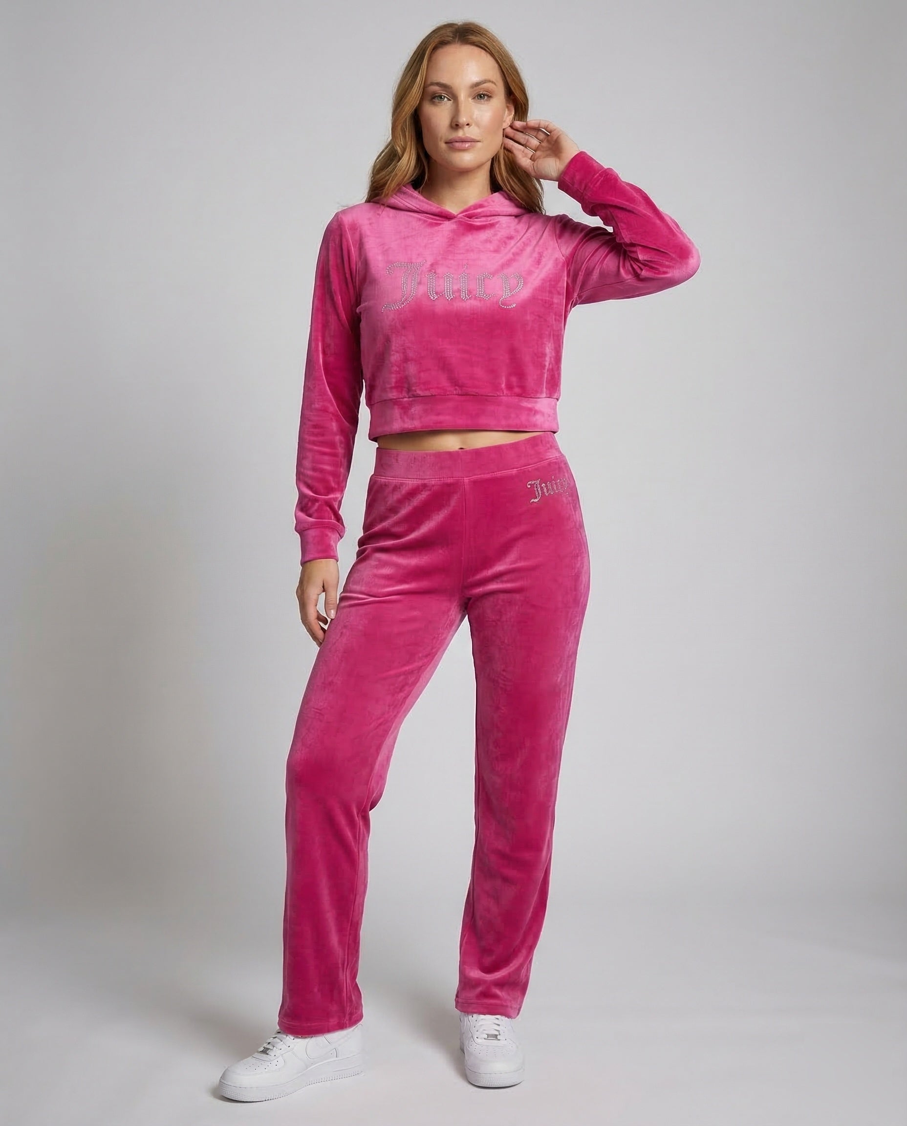 Damen Velours Joggingset mit Kapuze Schwarz - Norvielle