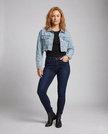 Damen Kurzjacke Jeans Roher Saum - Norvielle