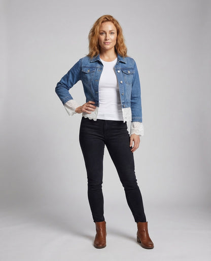 Damen Kurze Jeansjacke mit Lochstickerei - Norvielle