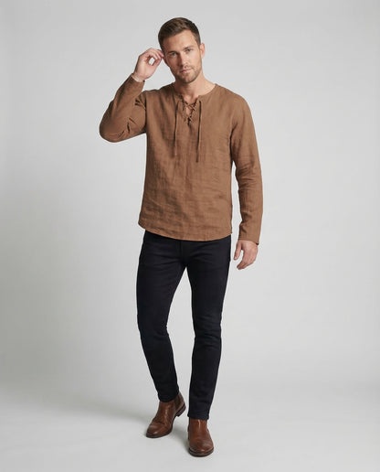 Herren Leinenhemd Oversize mit Schnürung - Norvielle