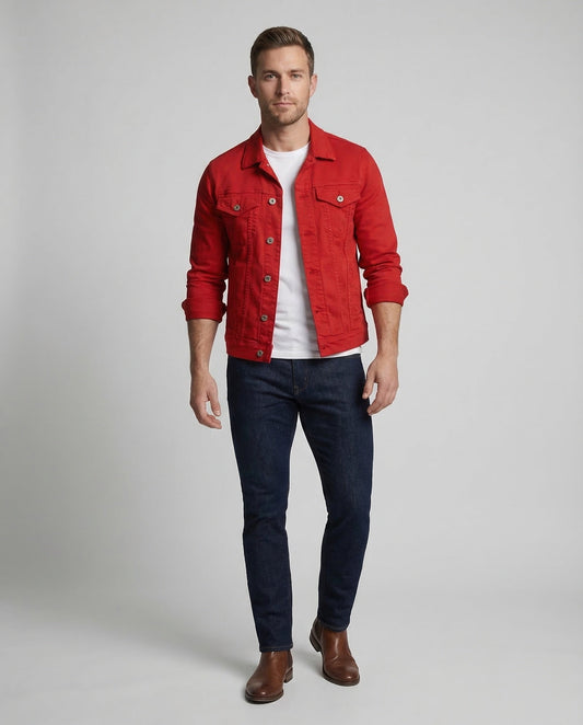 Herren Slim-Fit Jeansjacke mit Ziernähten - Norvielle