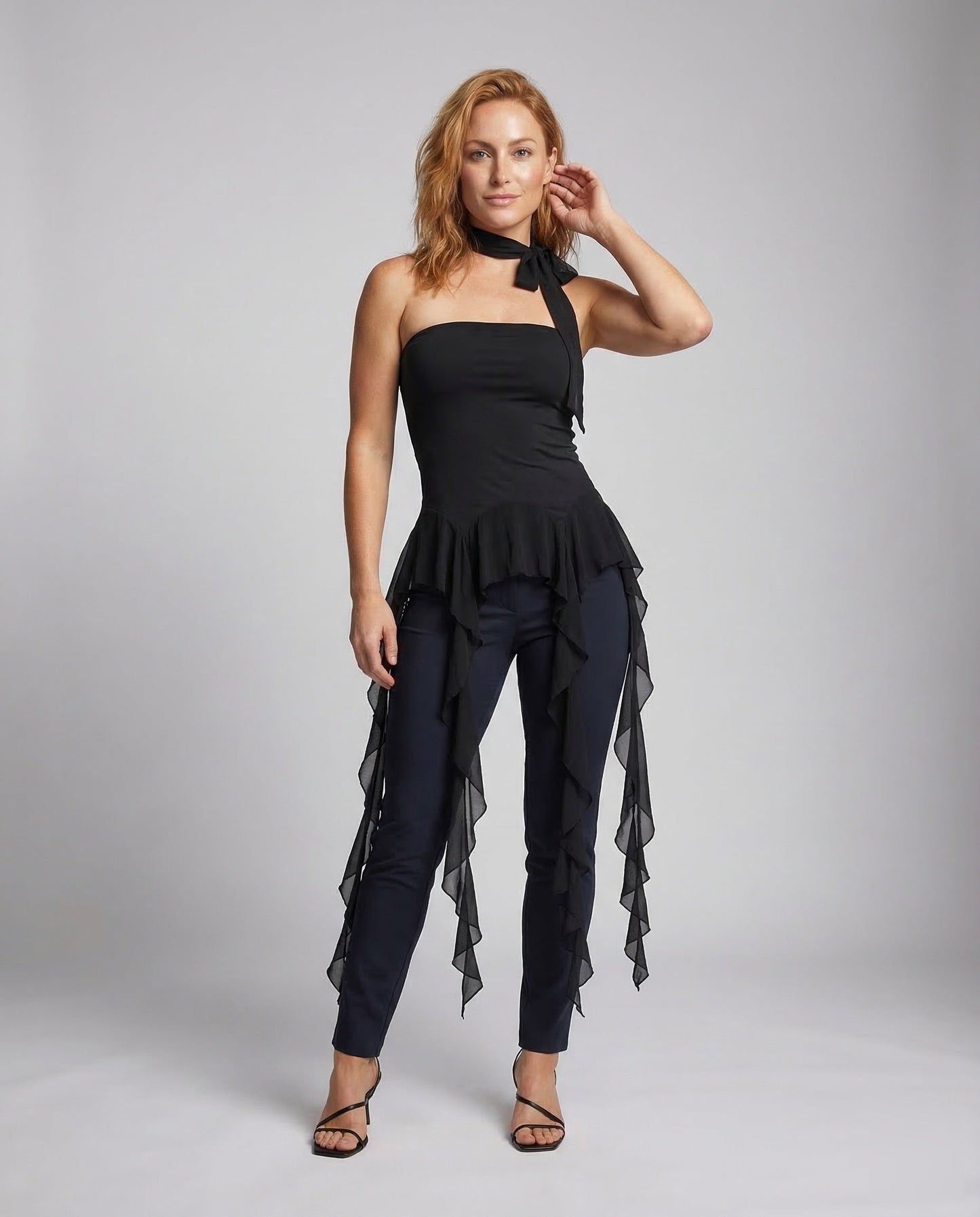 Damen Chiffonkleid Asymmetrisch Rüschen - Norvielle