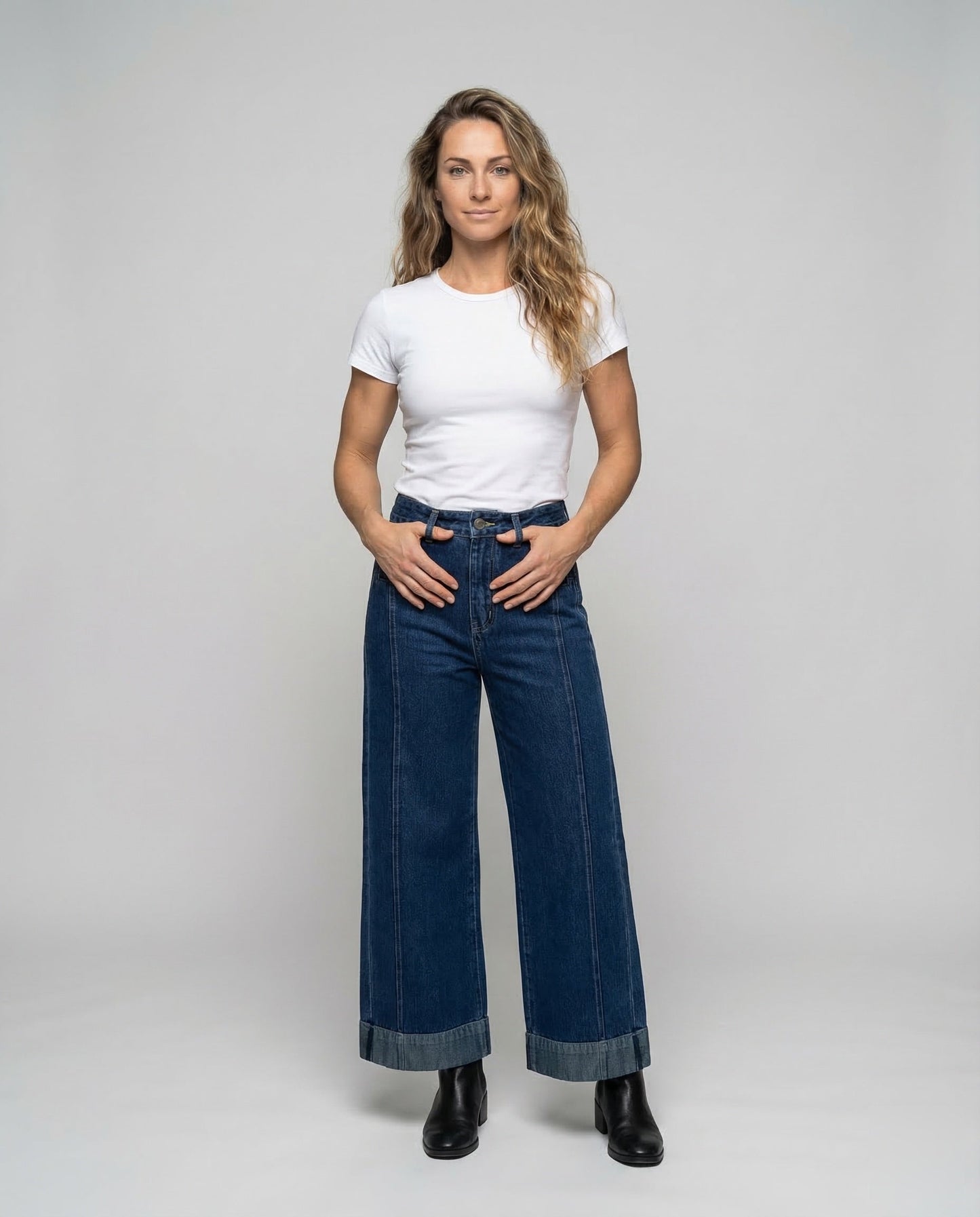 Damen Hohe Culotte Jeans Hose - Norvielle