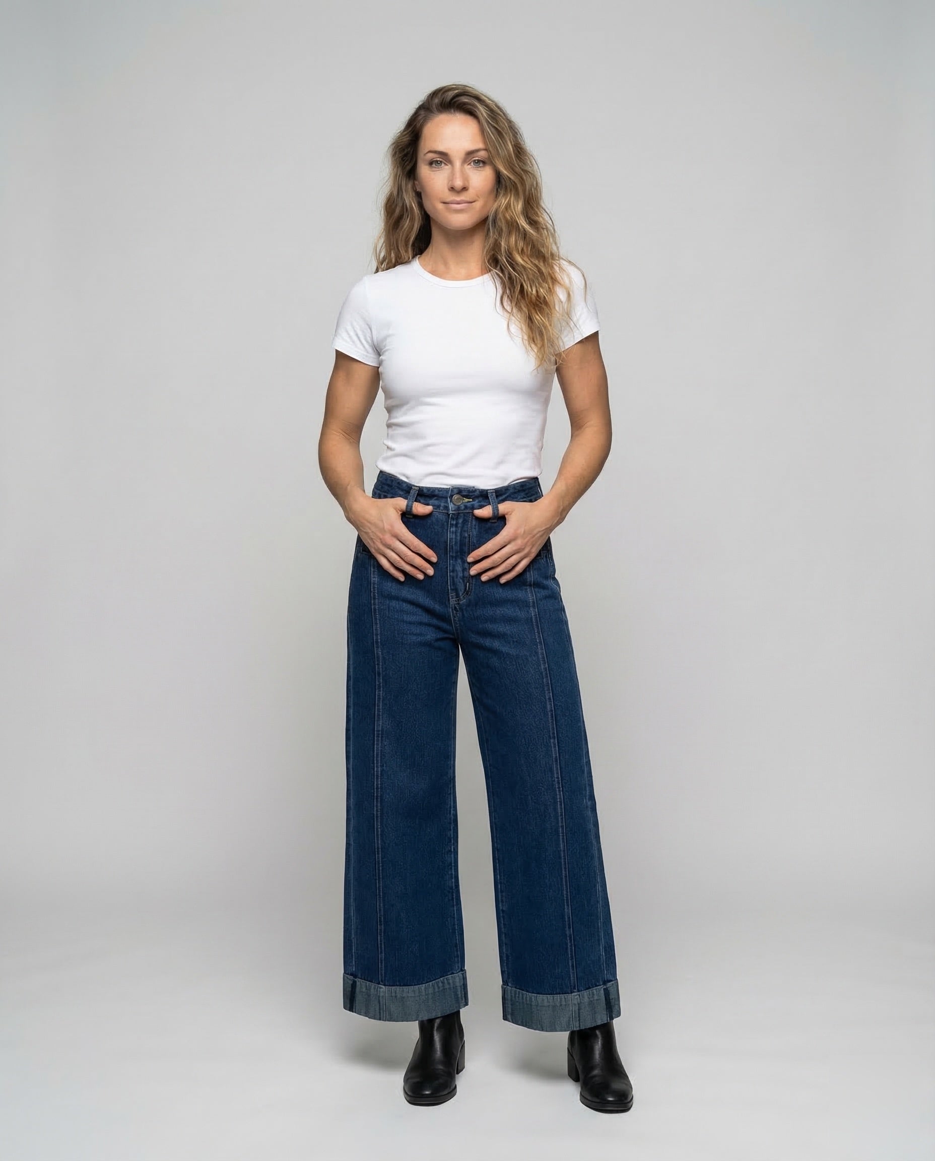 Damen Hohe Culotte Jeans Hose - Norvielle