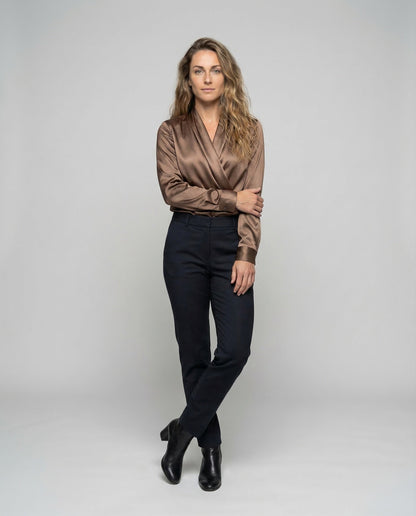 Damen Wickelbluse Drapiert Wasserfallkragen - Norvielle