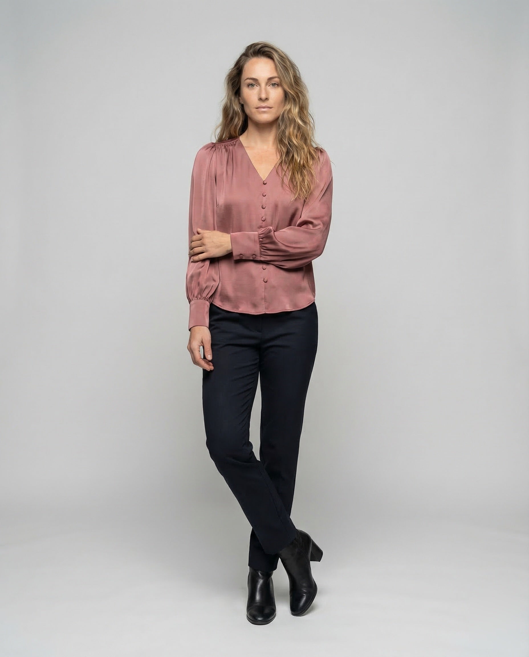 Damen Satinbluse Ballonärmel Elegantes Design - Norvielle