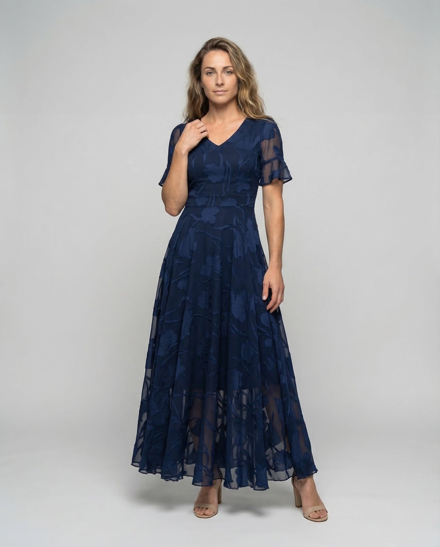 Damen Abendkleid Chiffon Florale Applikation - Norvielle