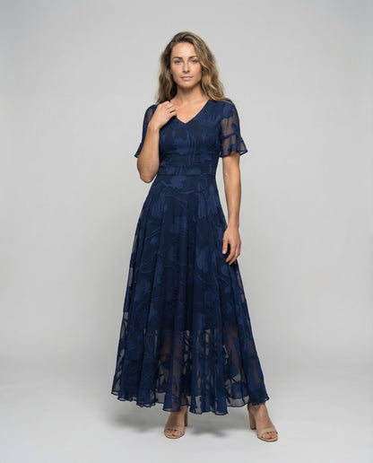 Damen Abendkleid Chiffon Florale Applikation - Norvielle