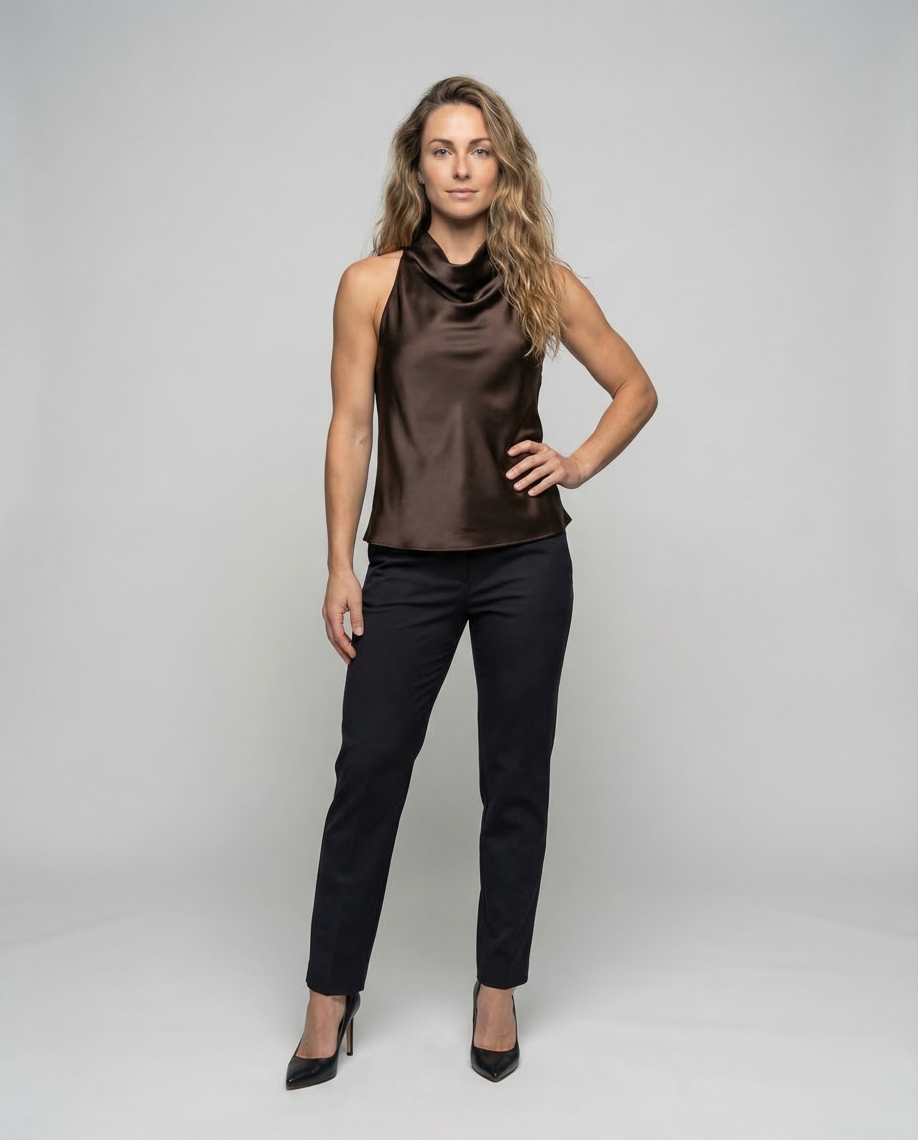 Damen Halterneck Wasserfallkragen Elegantes Oberteil - Norvielle