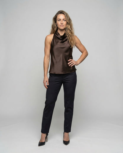Damen Halterneck Wasserfallkragen Elegantes Oberteil - Norvielle