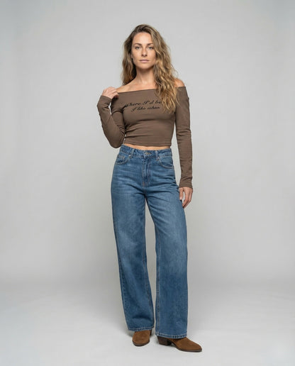 Damen Weite Denim-Hose Mittelnaht - Norvielle