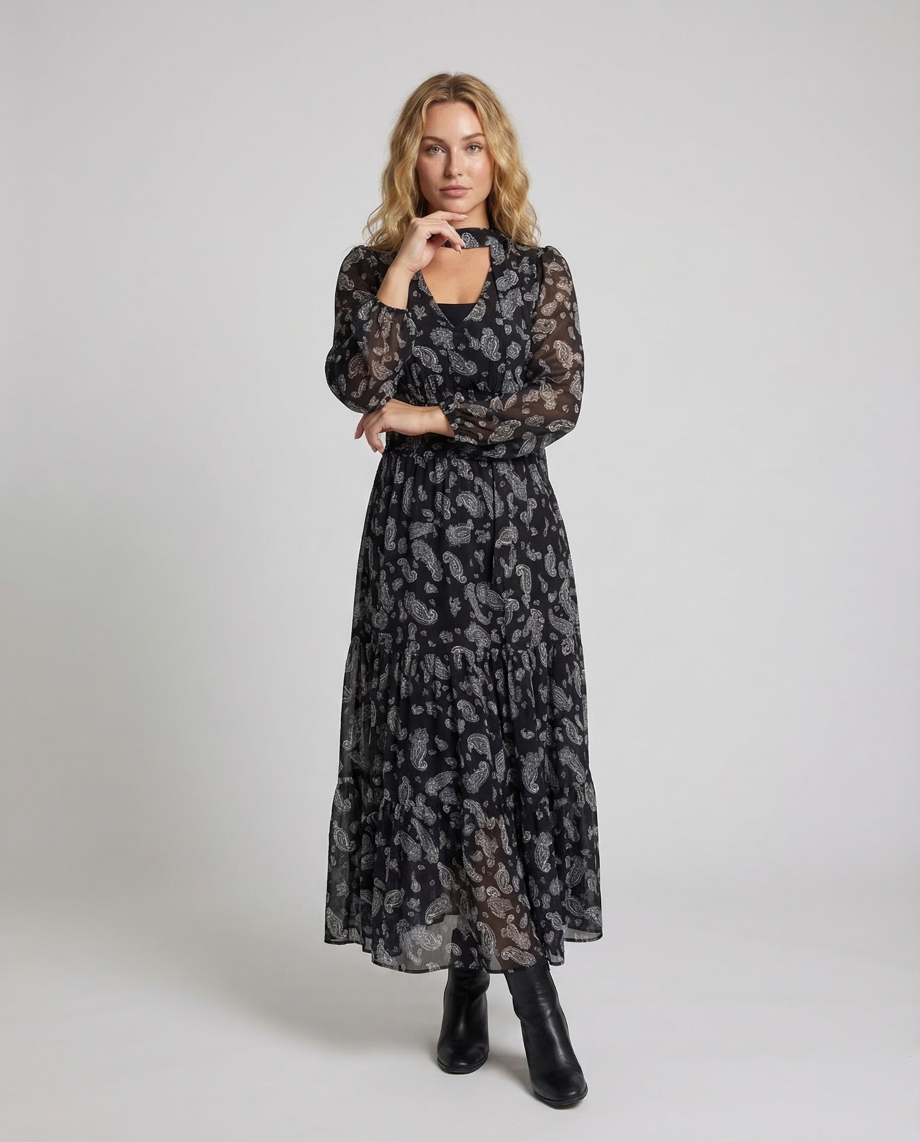 Damen Maxikleid Paisley Muster Stufenrock - Norvielle