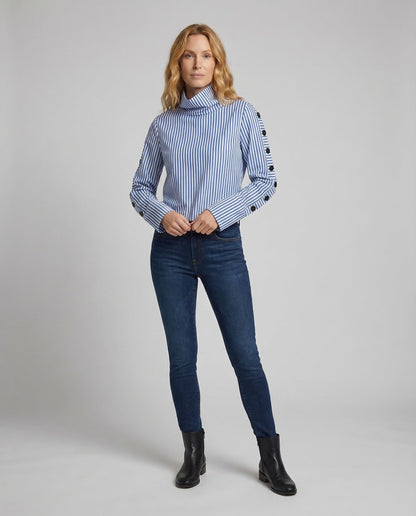 Damen Oversize Bluse Stehkragen Zierknöpfe - Norvielle