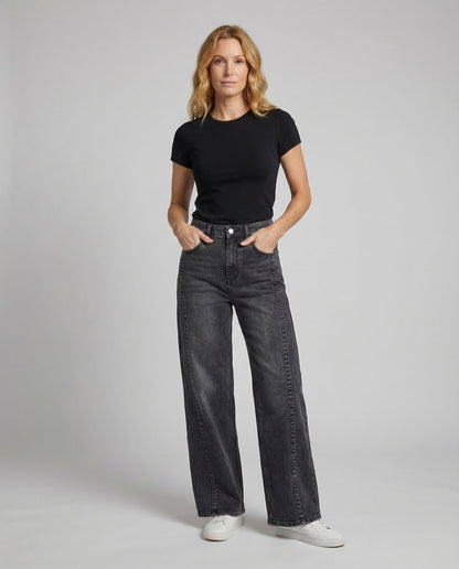 Damen Hochgeschnittene Schlaghosen Weites Bein Jeans - Norvielle