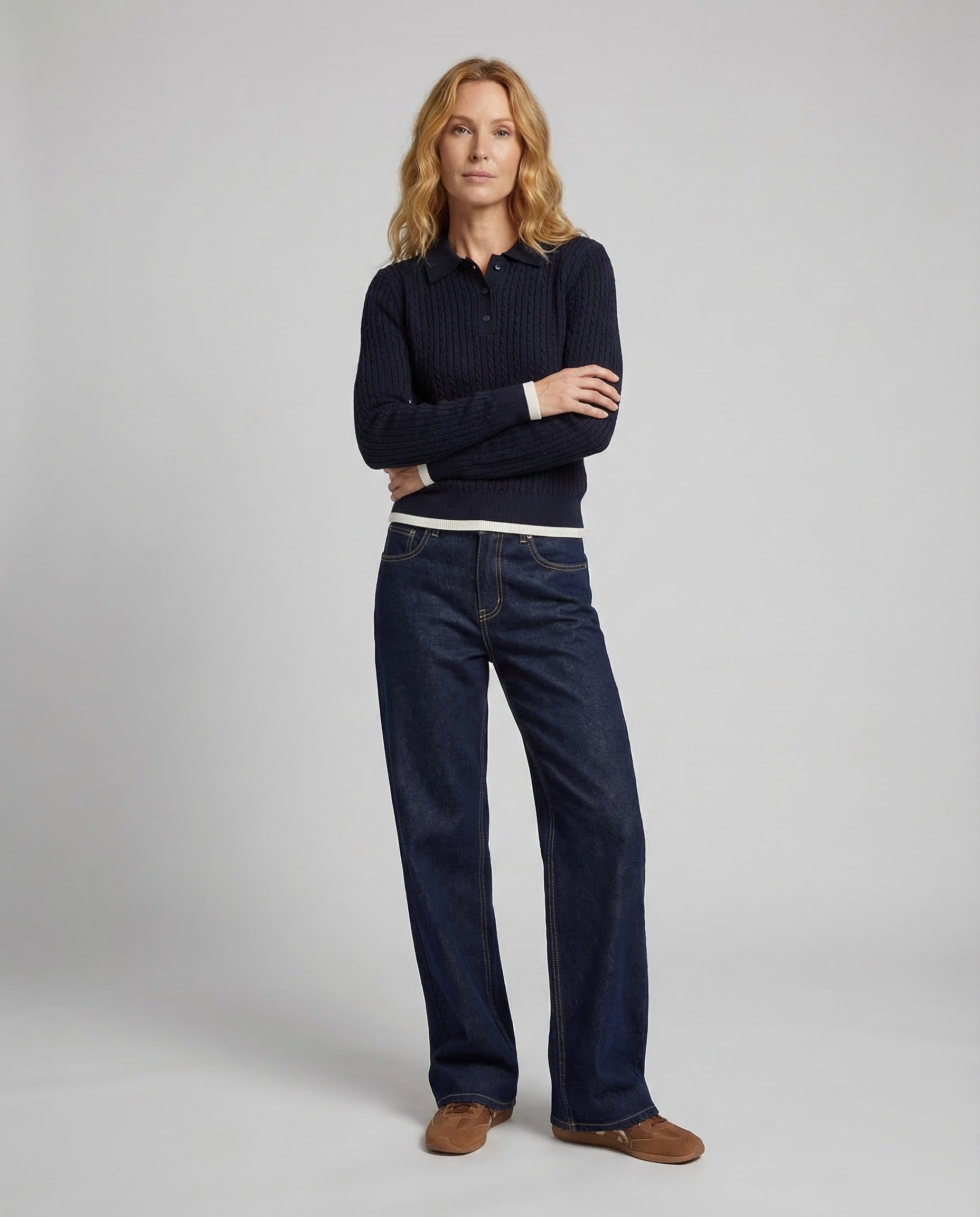 Damen Weite Jeanshose Mit Bügelfalte - Norvielle